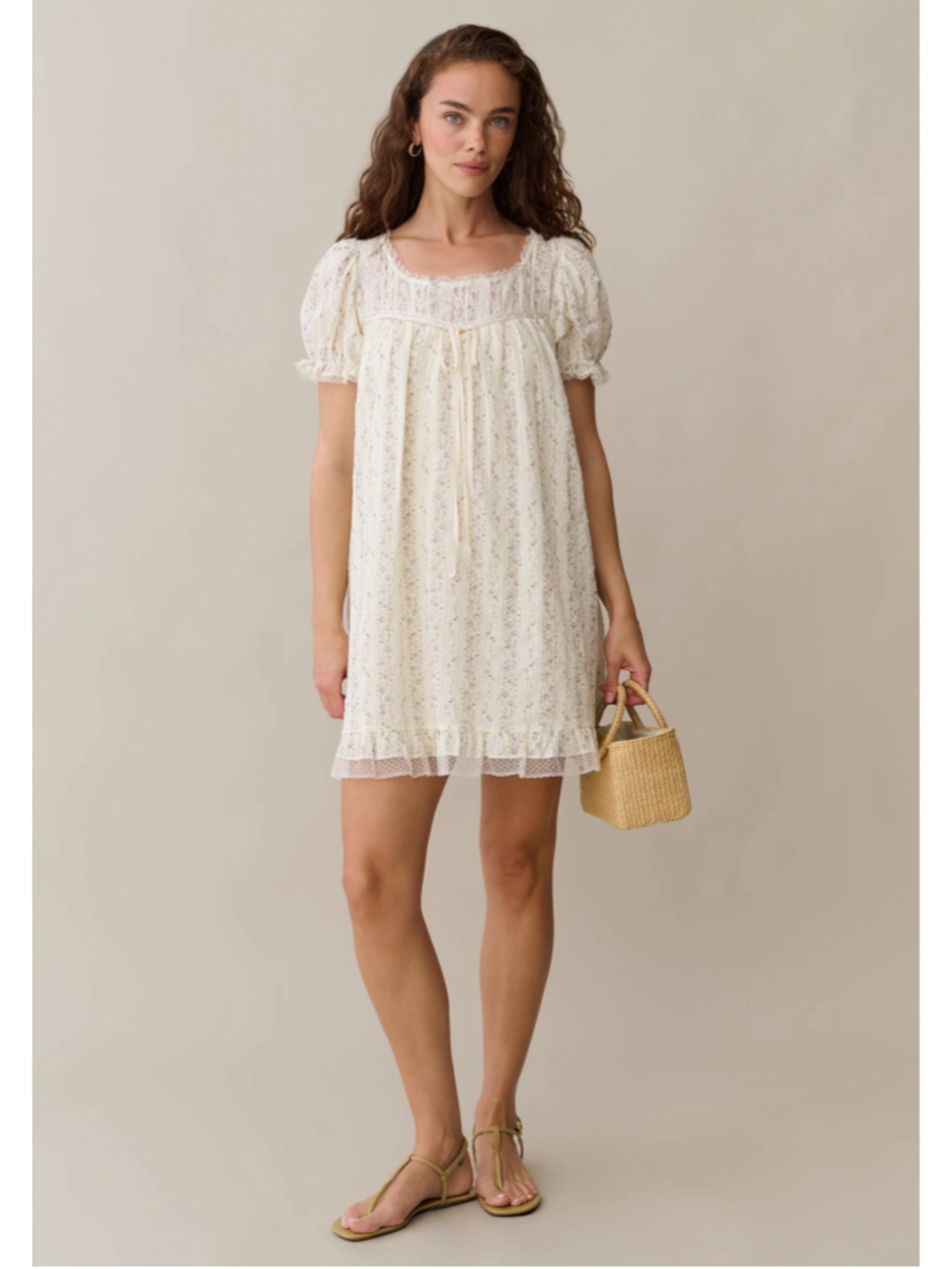 Women's Sorella Floral Mini Dress Cream Blue Size S